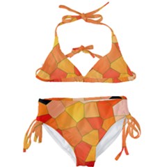 Background Pattern Orange Mosaic Kids  Classic Bikini Set by Mariart