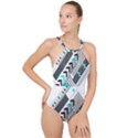 Green Geometric Abstract High Neck One Piece Swimsuit View1