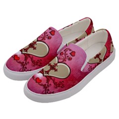 Wonderful Hearts With Floral Elements Men s Canvas Slip Ons by FantasyWorld7