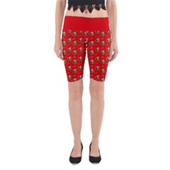 Trump Wrait Pattern Make Christmas Great Again Maga Funny Red Gift With Snowflakes And Trump Face Smiling Yoga Cropped Leggings by snek