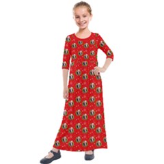Trump Wrait Pattern Make Christmas Great Again Maga Funny Red Gift With Snowflakes And Trump Face Smiling Kids  Quarter Sleeve Maxi Dress by snek