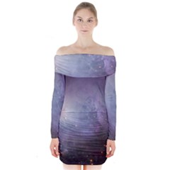 Orion Nebula Pastel Violet Purple Turquoise Blue Star Formation Long Sleeve Off Shoulder Dress by genx