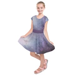 Orion Nebula Pastel Violet Purple Turquoise Blue Star Formation Kids  Short Sleeve Dress by genx