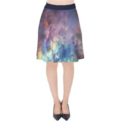 Lagoon Nebula Interstellar Cloud Pastel Pink, Turquoise And Yellow Stars Velvet High Waist Skirt
