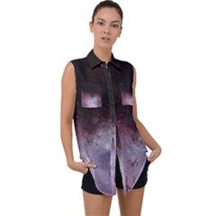 Eagle Nebula Wine Pink And Purple Pastel Stars Astronomy Sleeveless Chiffon Button Shirt