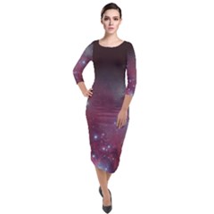 Christmas Tree Cluster Red Stars Nebula Constellation Astronomy Quarter Sleeve Midi Velour Bodycon Dress