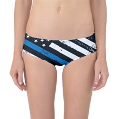 Usa Flag The Thin Blue Line I Back The Blue Usa Flag Grunge On Black Background Classic Bikini Bottoms by snek