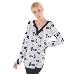 Tape Cassette 80s Retro Genx Pattern Black And White Tie Up Tee by genx