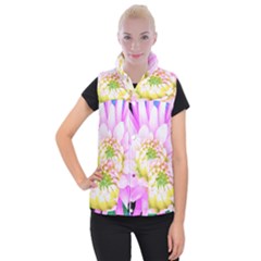 Pretty Pink, White And Yellow Cactus Dahlia Macro Women s Button Up Vest by myrubiogarden
