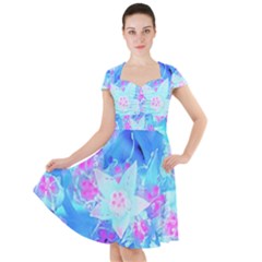 Blue And Hot Pink Succulent Underwater Sedum Cap Sleeve Midi Dress by myrubiogarden