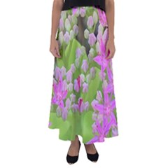 Hot Pink Succulent Sedum With Fleshy Green Leaves Flared Maxi Skirt