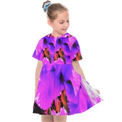 Abstract Ultra Violet Purple Iris On Red And Pink Kids  Sailor Dress by myrubiogarden