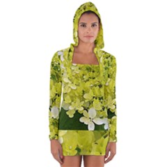 Elegant Chartreuse Green Limelight Hydrangea Macro Long Sleeve Hooded T-shirt by myrubiogarden