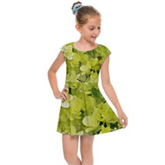 Elegant Chartreuse Green Limelight Hydrangea Macro Kids Cap Sleeve Dress by myrubiogarden