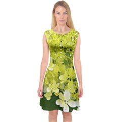 Elegant Chartreuse Green Limelight Hydrangea Macro Capsleeve Midi Dress by myrubiogarden