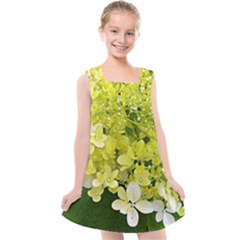 Elegant Chartreuse Green Limelight Hydrangea Macro Kids  Cross Back Dress by myrubiogarden