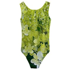 Elegant Chartreuse Green Limelight Hydrangea Macro Kids  Cut-out Back One Piece Swimsuit by myrubiogarden