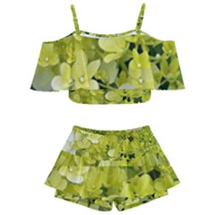 Elegant Chartreuse Green Limelight Hydrangea Macro Kids  Off Shoulder Skirt Bikini by myrubiogarden