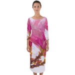 Wild Magnolia flower, watercolor art Quarter Sleeve Midi Bodycon Dress