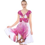 Wild Magnolia flower, watercolor art Cap Sleeve Front Wrap Midi Dress