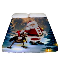 Merry Christmas, Santa Claus With Funny Cockroach In The Night Fitted Sheet (california King Size) by FantasyWorld7