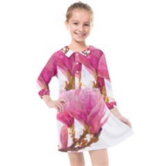 Wild Magnolia Flower, Watercolor Art Kids  Quarter Sleeve Shirt Dress by picsaspassion