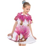 Wild Magnolia flower, watercolor art Kids  Short Sleeve Shirt Dress