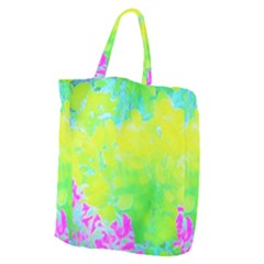 Fluorescent Yellow And Pink Abstract Garden Foliage Giant Grocery Tote by myrubiogarden
