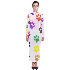 Pawprints Paw Prints Paw Animal Turtleneck Maxi Dress by Wegoenart