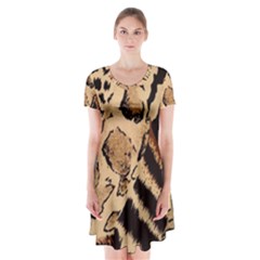 Animal Pattern Design Print Texture Short Sleeve V-neck Flare Dress by Wegoenart