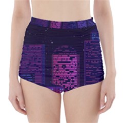 Christmas Skyline Skyscraper High-waisted Bikini Bottoms by Wegoenart