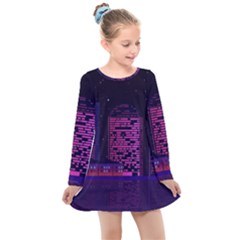 Christmas Skyline Skyscraper Kids  Long Sleeve Dress by Wegoenart