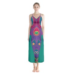 Peacock Bird Animal Feathers Button Up Chiffon Maxi Dress