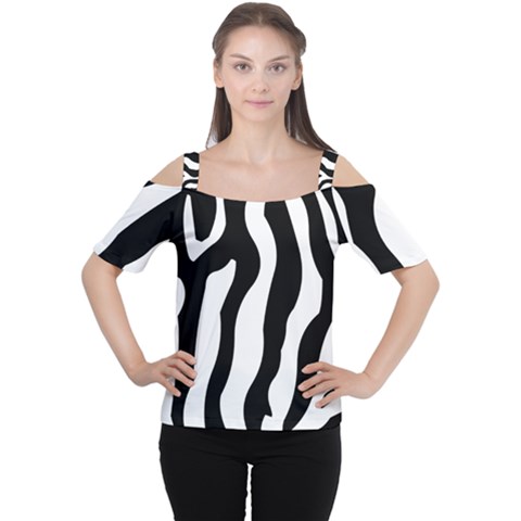 Zebra Horse Pattern Black And White Cutout Shoulder Tee by picsaspassion