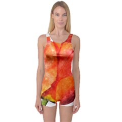 Red Tulip, Watercolor Art One Piece Boyleg Swimsuit by picsaspassion