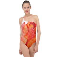 Red Tulip, Watercolor Art Classic One Shoulder Swimsuit by picsaspassion