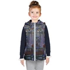 Christmas Boats In Harbor Kid s Hooded Puffer Vest by Wegoenart