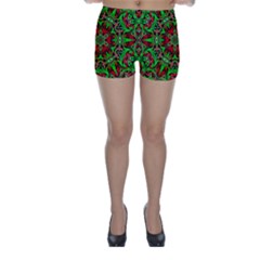 Christmas Kaleidoscope Pattern Skinny Shorts by Wegoenart