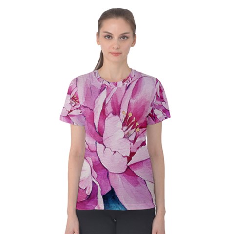 Art Painting Flowers Peonies Pink Women s Cotton Tee by Wegoenart