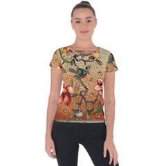 Flower Cubism Mosaic Vintage Short Sleeve Sports Top  by Wegoenart