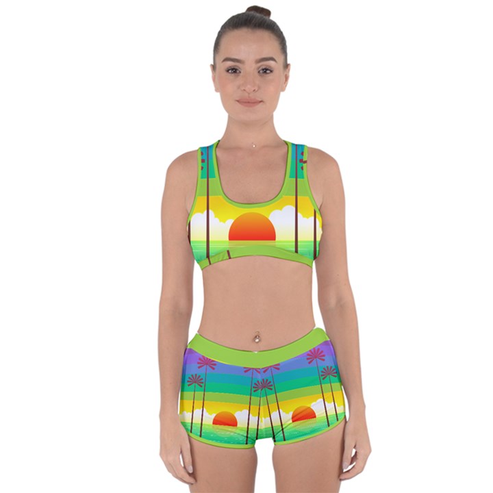 Seaside Sunrise Colorful Ocean Sea Racerback Boyleg Bikini Set