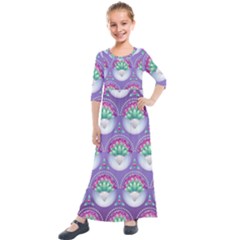 Background Floral Pattern Purple Kids  Quarter Sleeve Maxi Dress by Wegoenart