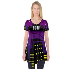 City Architecture Night Skyscraper Short Sleeve Tunic  by Wegoenart