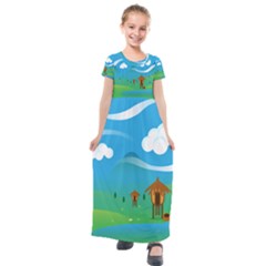 Landscape Nature Mountain Field Kids  Short Sleeve Maxi Dress by Wegoenart