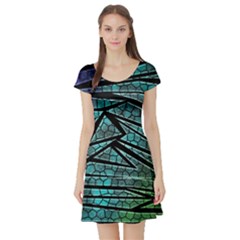 Abstract Background Rainbow Metal Short Sleeve Skater Dress by Wegoenart