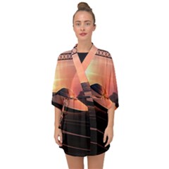 Fractal Mandelbulb 3d Ufo Invasion Half Sleeve Chiffon Kimono by Wegoenart