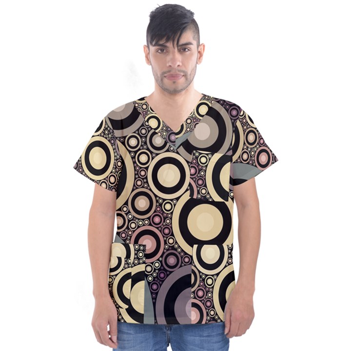 Art Retro Design Vintage Men s V-Neck Scrub Top