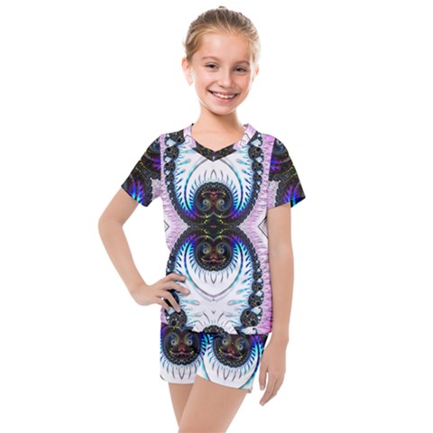 Pattern Texture Fractal Colorful Kids  Mesh Tee And Shorts Set by Wegoenart