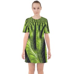 Fractal Background Abstract Green Sixties Short Sleeve Mini Dress by Wegoenart