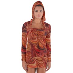 Marbled Paper Mottle Color Movement Long Sleeve Hooded T-shirt by Wegoenart